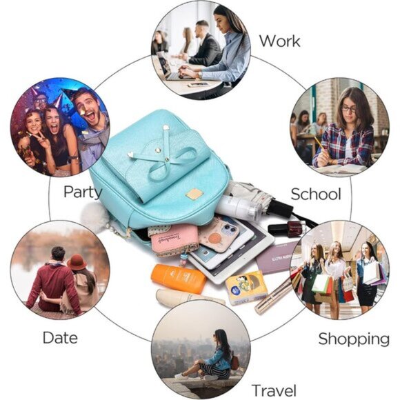 New Bowknot Green 3-Piece Set – Leather Backpack, Shoulder Bag & Purse - Picture 7 of 7